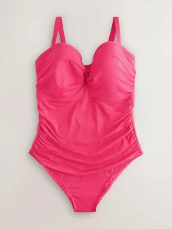 Online Next F-K Ultimate Support Tummy Control Wired Bandeau Swimsuit Pink