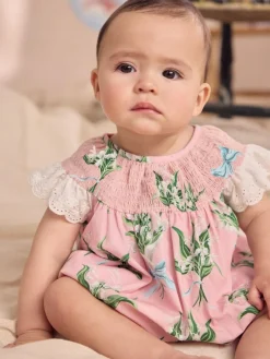 Next 100% Cotton Printed Baby Broderie Romper^ Rompers & Overalls