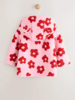 Next Pink Floral All Over Print Borg Hooded Baby Jacket (0mths-2yrs)^ Coats, Jackets & Pramsuits|Coats, Jackets & Pramsuits