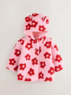 Next Pink Floral All Over Print Borg Hooded Baby Jacket (0mths-2yrs)^ Coats, Jackets & Pramsuits|Coats, Jackets & Pramsuits