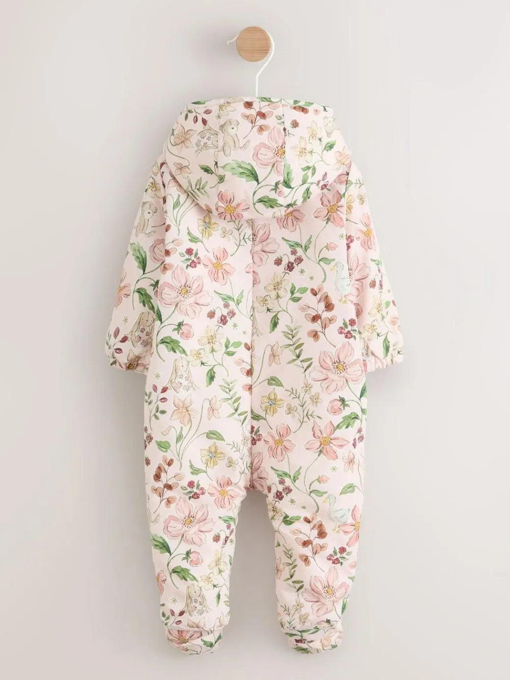 Clearance Next Pink Floral All-Over Printed Double Zip Baby Nylon Hooded Pramsuit (0mths-2yrs)