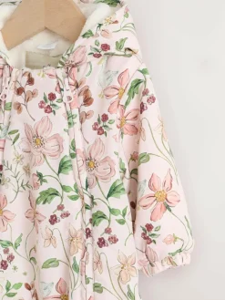 Clearance Next Pink Floral All-Over Printed Double Zip Baby Nylon Hooded Pramsuit (0mths-2yrs)