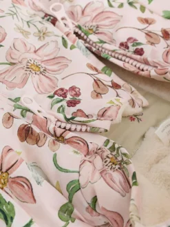 Clearance Next Pink Floral All-Over Printed Double Zip Baby Nylon Hooded Pramsuit (0mths-2yrs)