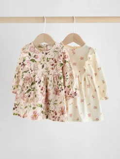 Best Next Baby Jersey Dresses 2 Pack (0mths-2yrs) Pink Floral/ Cream Ditsy
