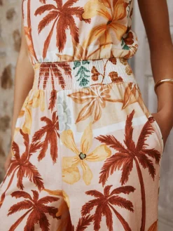 Next Pink Floral Patch Print Square Neck Wide Leg Jersey Jumpsuit^Women Jumpsuits & Playsuits