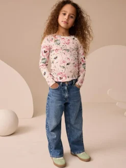 Next Pink Floral Print Long Sleeve Ribbed T-Shirts 4 Pack (3-16yrs)^ Nightwear|Tops