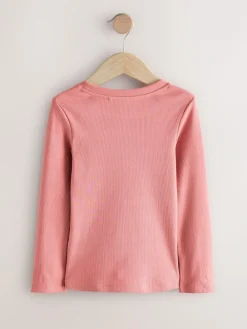 Next Pink Floral Print Long Sleeve Ribbed T-Shirts 4 Pack (3-16yrs)^ Nightwear|Tops