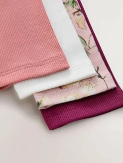 Next Pink Floral Print Long Sleeve Ribbed T-Shirts 4 Pack (3-16yrs)^ Nightwear|Tops