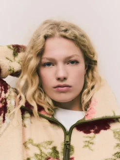 Discount Next Pink Floral Print Soft Touch Cosy Teddy Borg Quarter Zip Fleece