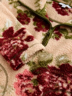 Discount Next Pink Floral Print Soft Touch Cosy Teddy Borg Quarter Zip Fleece