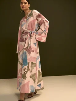 Next V-Neck 3/4 Length Sleeve Maxi Kaftan Dress^Women Occasion Dresses|Maxi Dresses