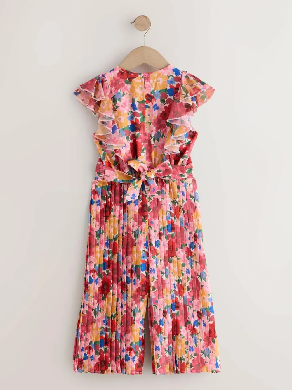 Online Next Short Sleeve Pleated Ruffle Jumpsuit (3-16yrs) Pink Floral