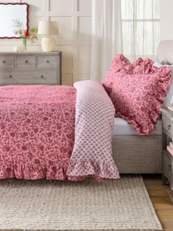 Discount Next Pink Floral Star Supersoft 100% Brushed Cotton Frill Duvet Cover and Pillowcase Set