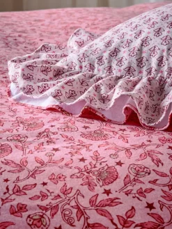 Discount Next Pink Floral Star Supersoft 100% Brushed Cotton Frill Duvet Cover and Pillowcase Set