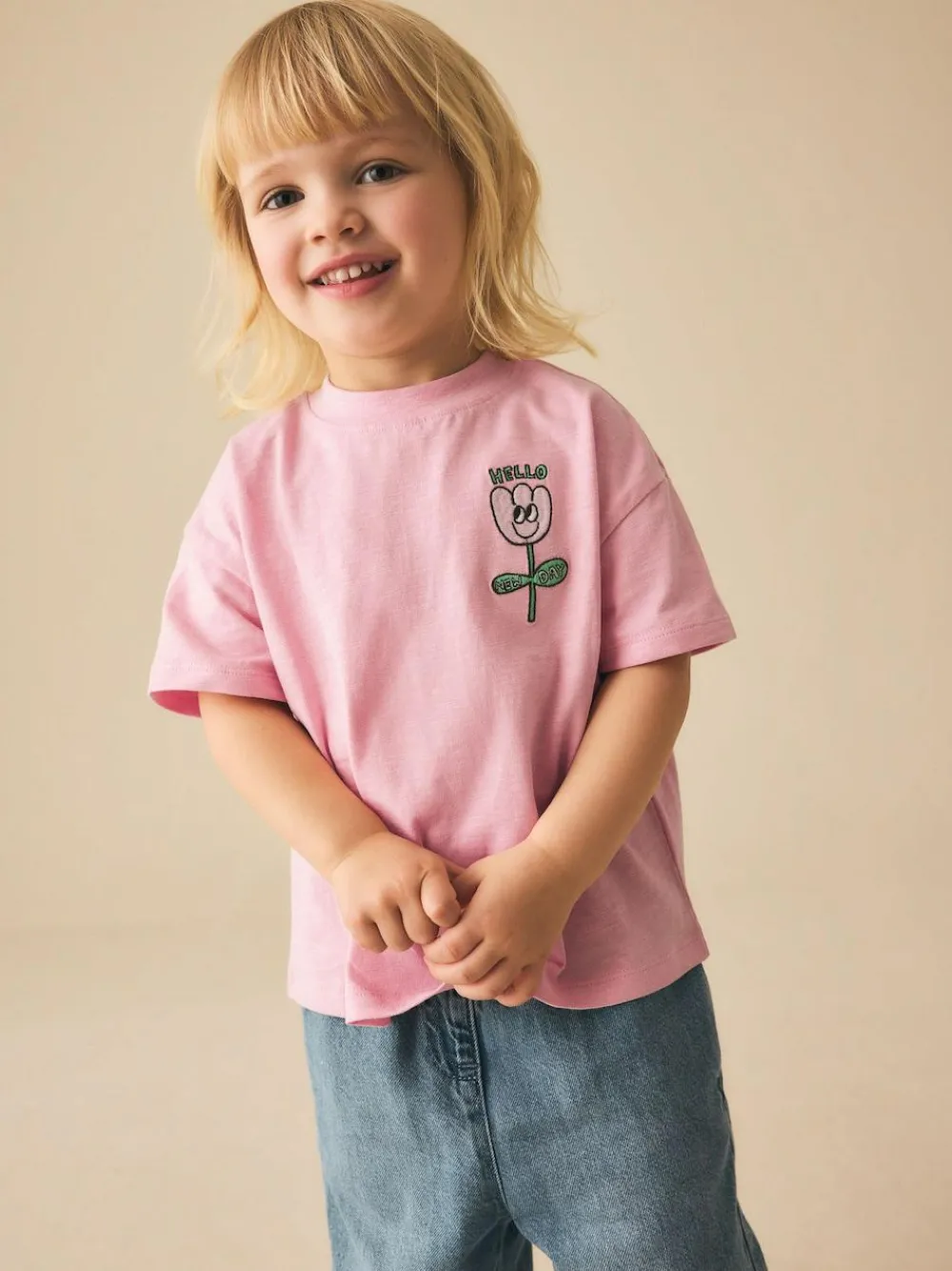 Discount Next Short Sleeve Embroidered T-Shirt (3mths-7yrs) Pink Flower