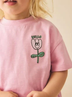 Discount Next Short Sleeve Embroidered T-Shirt (3mths-7yrs) Pink Flower
