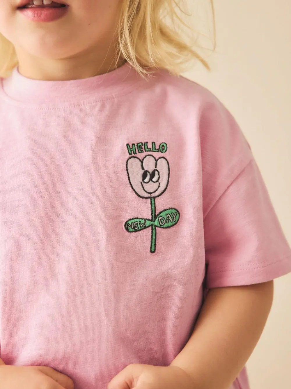 Discount Next Short Sleeve Embroidered T-Shirt (3mths-7yrs) Pink Flower
