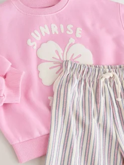 Next Pink Flower Sweatshirt & Wide Leg Trousers Set (3mths-7yrs)^ Sets & Coords