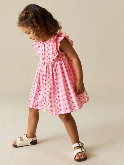 Clearance Next Pink Gingham Double Ruffle Sleeve Dress (3mths-8yrs)