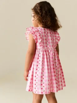 Clearance Next Pink Gingham Double Ruffle Sleeve Dress (3mths-8yrs)