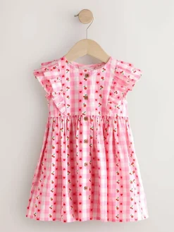 Clearance Next Pink Gingham Double Ruffle Sleeve Dress (3mths-8yrs)