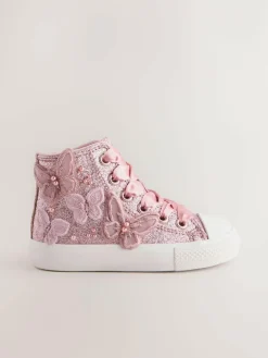 Next High Top Trainers Pink Glitter Butterfly