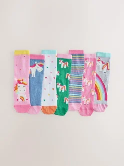 Discount Next Pink, Green and blue 7 Pack Cotton Rich Unicorn Ankle Socks