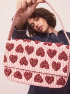 Hot Next Pink Heart Beaded Shoulder Bag