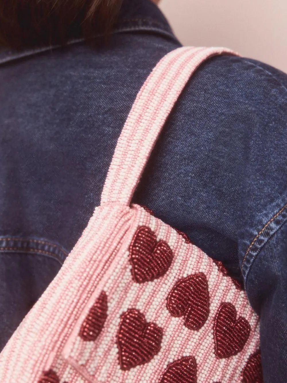 Hot Next Pink Heart Beaded Shoulder Bag