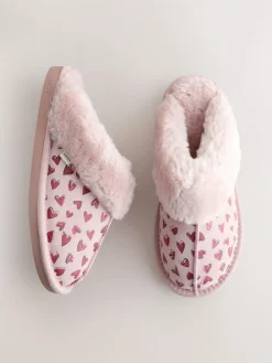 Discount Next Pink Heart Faux Fur Lined Suede Mule Slippers
