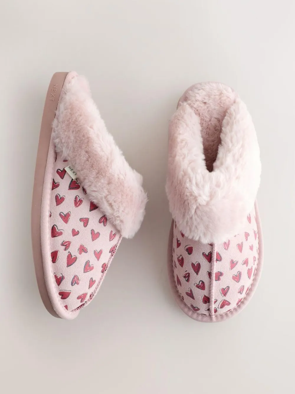 Discount Next Pink Heart Faux Fur Lined Suede Mule Slippers