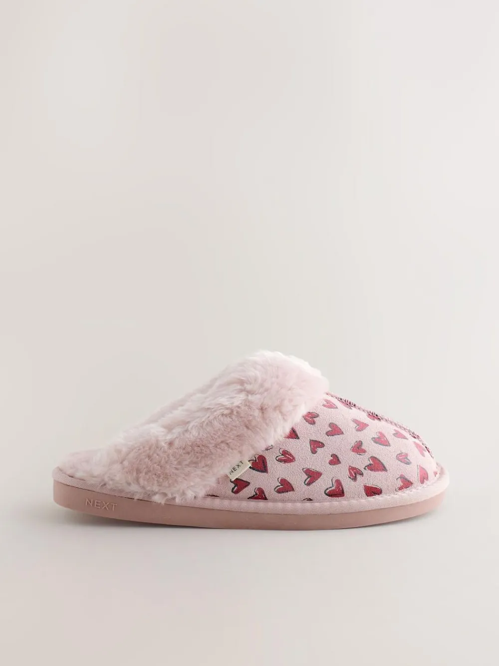 Discount Next Pink Heart Faux Fur Lined Suede Mule Slippers