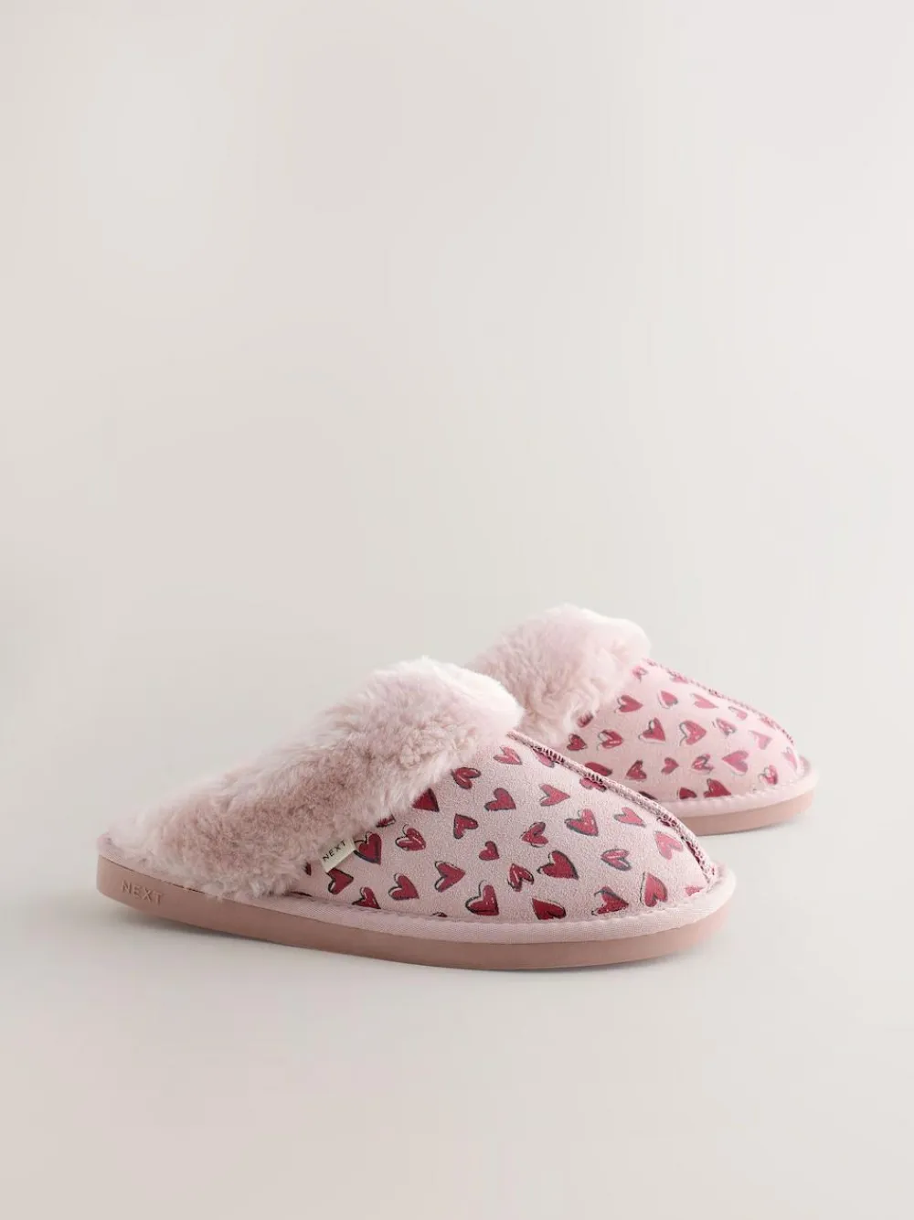 Discount Next Pink Heart Faux Fur Lined Suede Mule Slippers