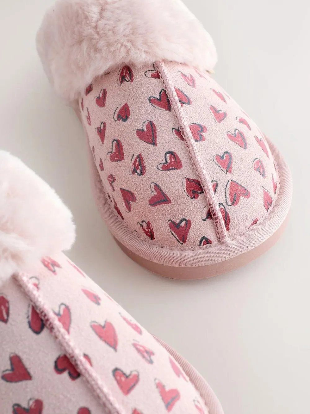 Discount Next Pink Heart Faux Fur Lined Suede Mule Slippers