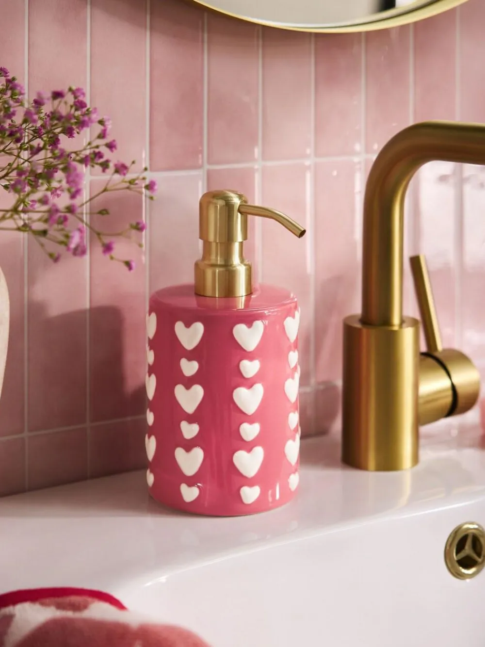 Next Pink Heart Soap Dispenser^ Bathroom Accessories