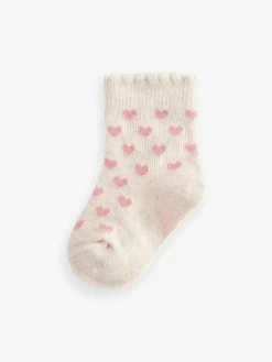Discount Next Baby Socks 5 Pack (0mths-2yrs) Pink Heart Stripe