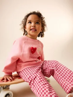 Next Pink Heart Sweatshirt & Wide Leg Trousers Set (3mths-7yrs)^ Baby Girls|Sweatshirts & Hoodies