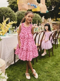 Online Next Pink Heart Tiered Mesh Party Dress (3-16yrs)