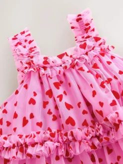 Online Next Pink Heart Tiered Mesh Party Dress (3-16yrs)