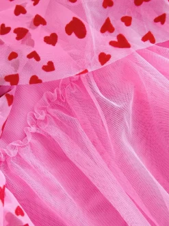 Online Next Pink Heart Tiered Mesh Party Dress (3-16yrs)