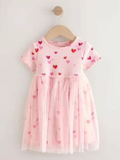 Next Pink Hearts Mesh Skirt Dress (3mths-7yrs)^ Newborn Clothing|Baby Girls