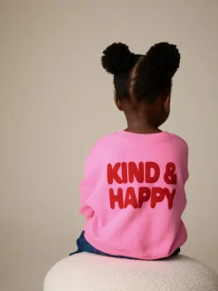 Next Pink Kind & Happy Crew Neck Sweatshirt (3mths-7yrs)^ Baby Girls|Baby Girls