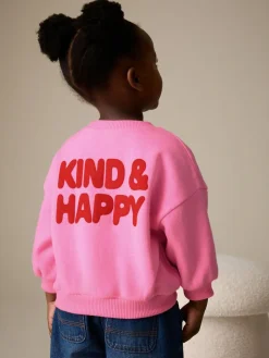 Next Pink Kind & Happy Crew Neck Sweatshirt (3mths-7yrs)^ Baby Girls|Baby Girls