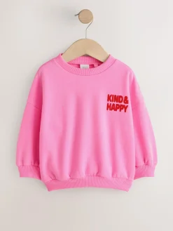 Next Pink Kind & Happy Crew Neck Sweatshirt (3mths-7yrs)^ Baby Girls|Baby Girls