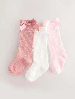 Next Pink Knee High Bow Baby Sock 3 Pack (0mths-2yrs)^ Socks & Tights|Socks & Tights