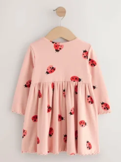 Next Pink Ladybird Long Sleeve Ribbed Dress (3mths-7yrs)^ Baby Girls|Dresses