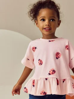 Hot Next Pink Ladybird Short Sleeve Peplum T-Shirt (3mths-7yrs)
