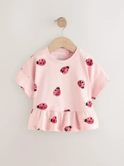 Hot Next Pink Ladybird Short Sleeve Peplum T-Shirt (3mths-7yrs)