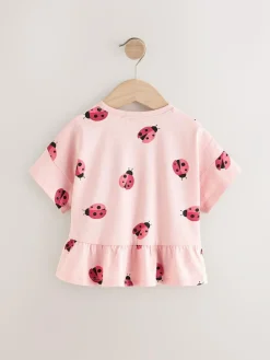 Hot Next Pink Ladybird Short Sleeve Peplum T-Shirt (3mths-7yrs)