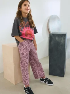 Hot Next Wide Leg Jeans (3-16yrs) Pink Leopard Print
